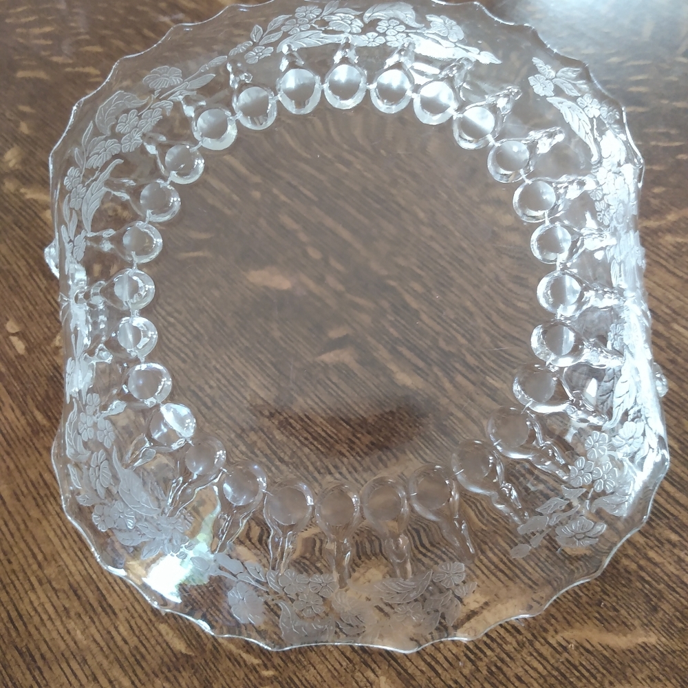 Vintage Floral Etched Round and Flared Handled Glass Serving Dishes/Bowls - Picture 6 of 16